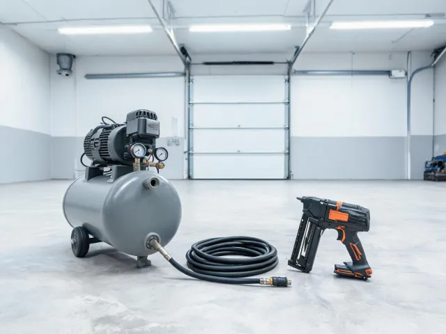 Quiet air compressor and pneumatic nailer