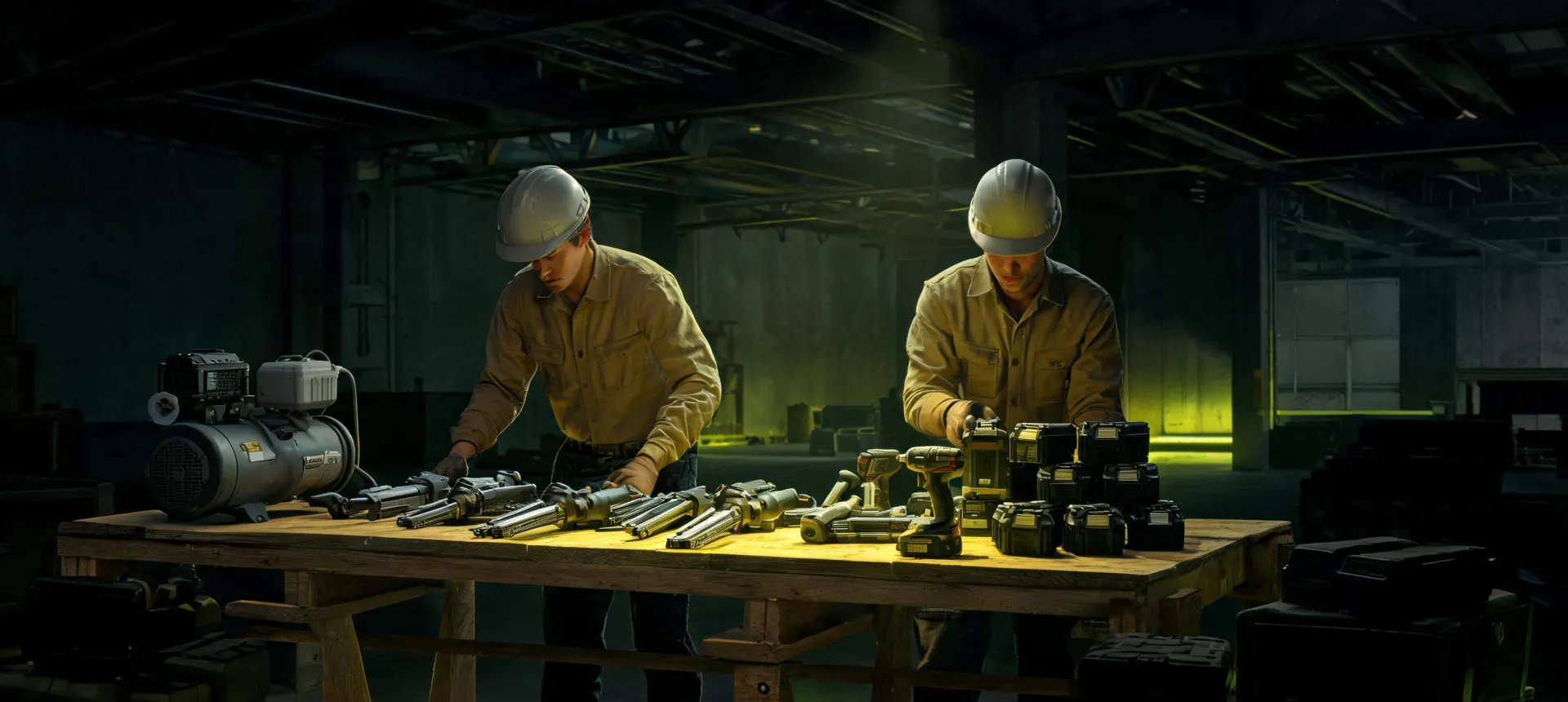Professional crew preparing Metabo HPT tools